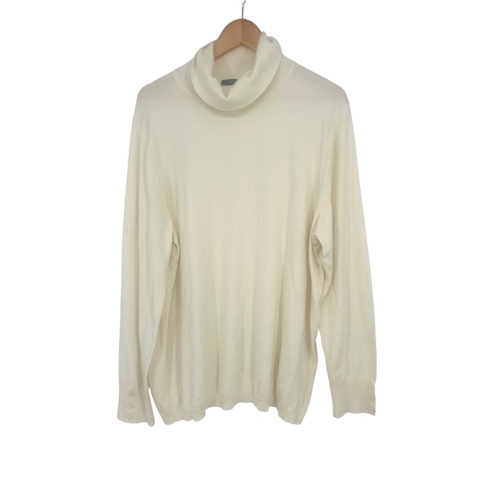 Talbots Sweater Women 2X Cream Turtleneck Button Cuff Neutral Preppy Minimalist